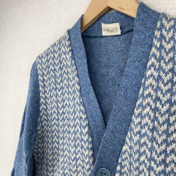 DACRON Sweater Womens M Cardigan Shetland Chevron Button Front Blue ENGLAND Vtg - Picture 5 of 11